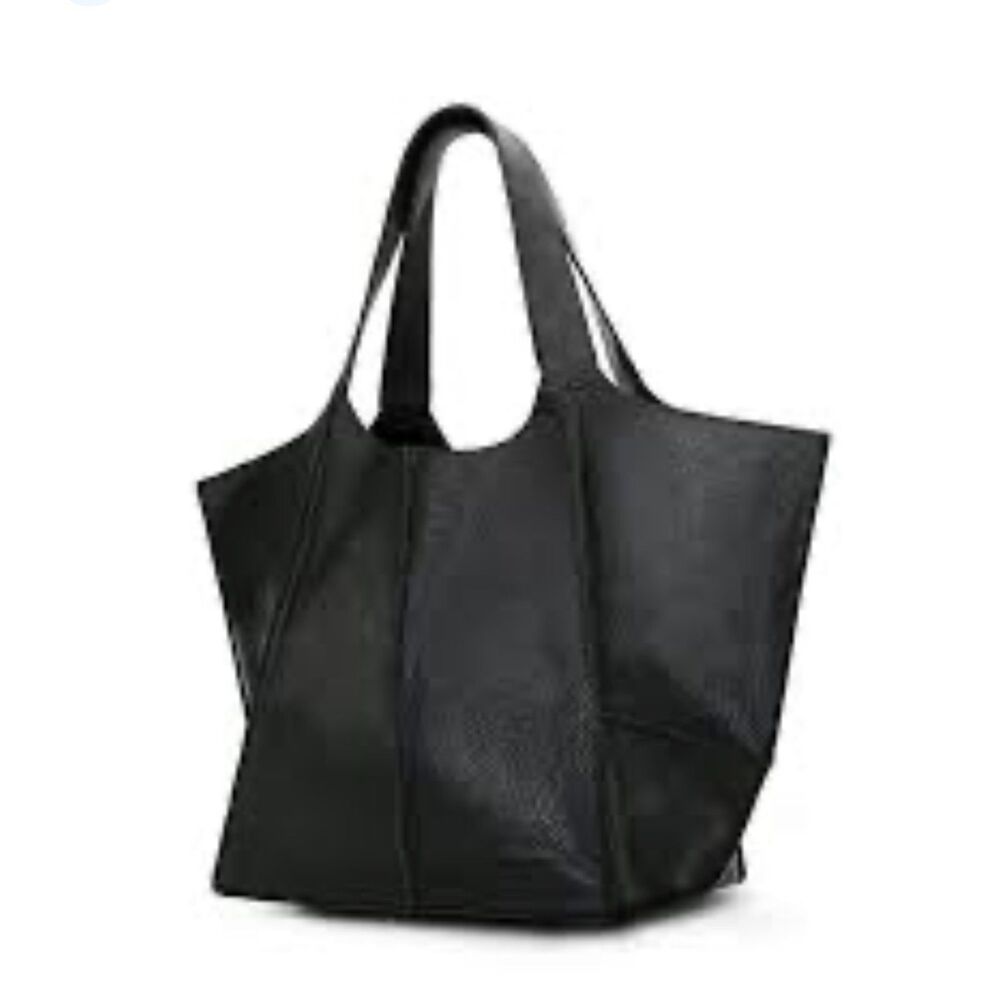 New Montana West Black Pebbled Vegan Leather Slouchy Hobo Tote Bag Large